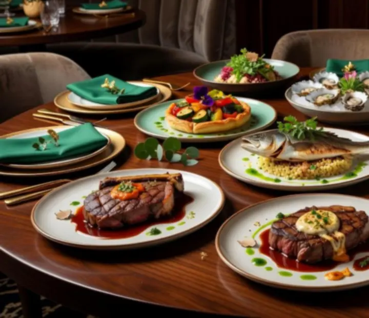 Selection of signature Australian dishes artfully plated on a marble table