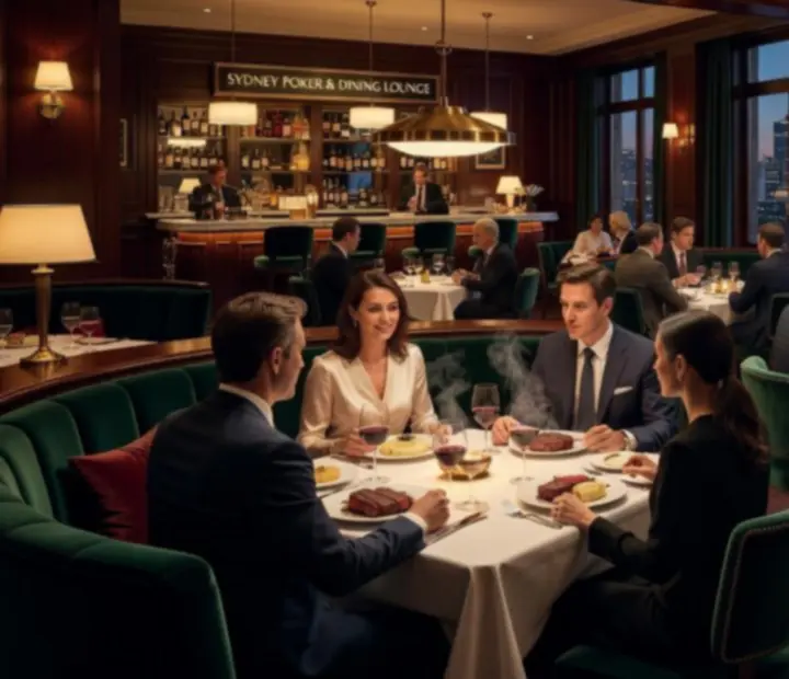 Luxurious evening ambience at SuitedUpGrill restaurant and poker lounge