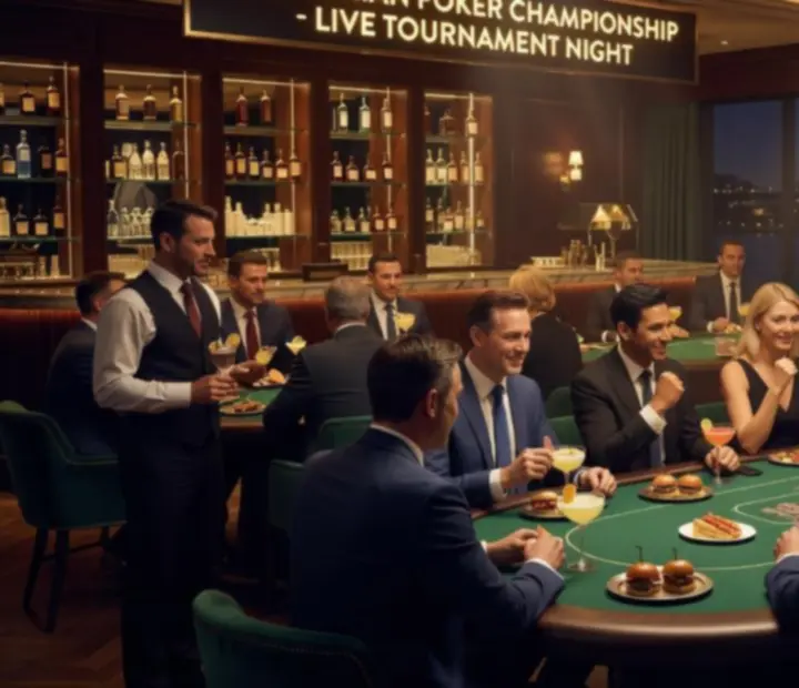 Cinematic photographs of live poker tournaments at SuitedUpGrill with guests enjoying the atmosphere